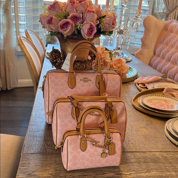 Coach Pink Signature Handbag Large Satchel Rowan Powder pink signature canvas - Picture 14 of 15